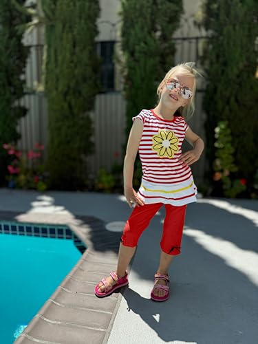 Image of LUKYCILD Baby Girls Summer Clothes Casual Clothing Suit Short Sleeve Striped T-Shirt +Pants