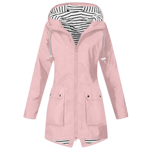 Chaqueta de senderismo para mujer chubasquero largo con capucha gabardina impermeable