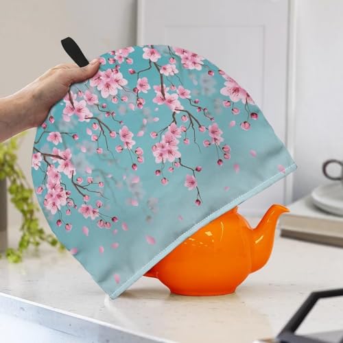 Image of Blue Tea Cozies Cherry Blossom Tea Cozy for Teapot Insulated for Women Pink Tea Cosy for Teapot Home Kitchen Accessories