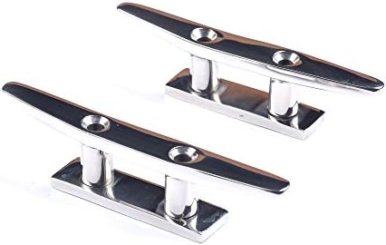 Marine Stainless Boat Dock Cleats Flat Top Low 2 Hole Mooring (Pair)