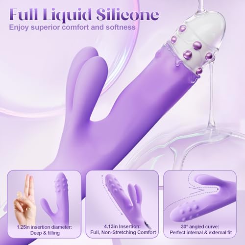 Image of Vibrator Sex Toys Thrusting Dildo - Rolling G Spot Stimulator with Tri-Row 360Rotating Beads + 10 Thrust + 10 Vibration for Dual Rabbit Ears, Ultra-Soft Liquid Silicone Adult Toy for Women Men Couple