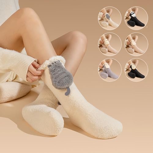 Aoasious 電熱ソックス USB充電式 45~65℃ 急速加熱 3段階温度調節 360°加熱 洗える 高伸縮 防寒 冬用 発熱靴下 レディース メンズ 通勤 通学 キャンプ スキー アウトドア 運転 足元冷え対策 (子猫-白)