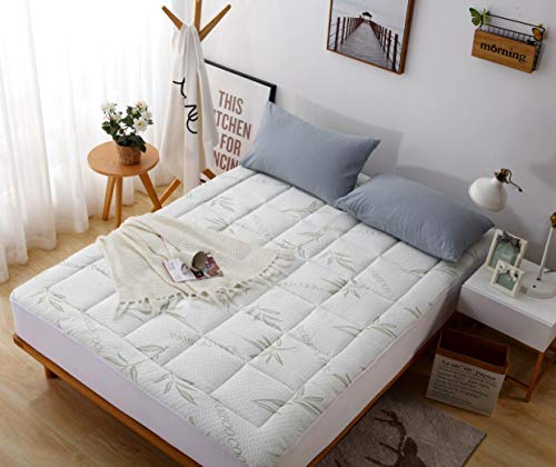 Elegant Comfort Rayon Derived From Bamboo Mattress Pad-Overfilled Extra Plush Topper Breathable Cool Flow Technology, 16" Deep Pocket, Queen, Green #TOP3