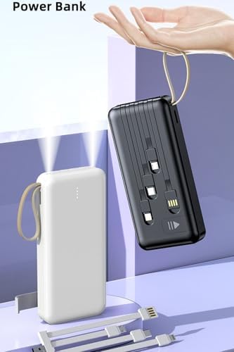 Resim Favors 10000 Mah Slim Powerbank Dijital Göstergeli Dahili Şarj Kablolu Güç Bankası Taşınabilir Şarj Cihazı Beyaz 