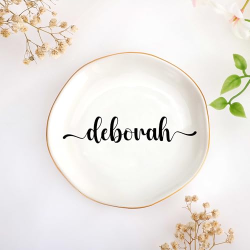 JoycuFF Deborah Personalized Name Ceramic Jewelry Tray, Mothers Day Christmas