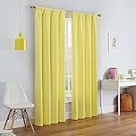 Eclipse Modern Blackout Thermal Rod Pocket Window Curtain for Bedroom or Living Room (1 Panel), Fabric, Lemon, 42" W x 54" L (Pack of 1)