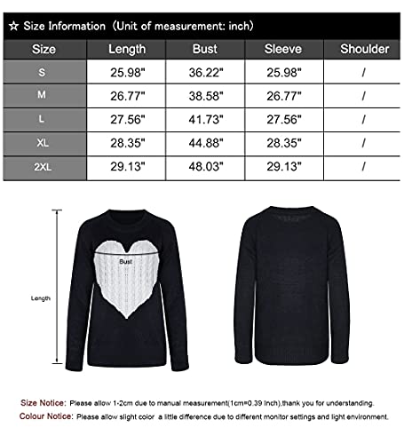 Cogild Women's Pullover Sweater Long Sleeve Crewneck Cable Knit Heart Cute Sweater Beige - Image 8