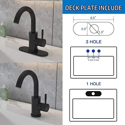 Bathfinesse Bar Sink Faucet Matte Black Bathroom Kitchen Faucet Small Prep Wet Mini Faucet For Campers Outdoor Vanity 360 Swivel Modern Single Hole With 3 Hole Cover Deck Plate,Stainless Steel #TOP3