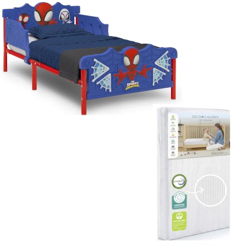 Image of Delta Children 3D Toddler Bed & Mattress, Spidey and His Amazing Friends | 2-Piece Toddler Furniture Set Includes Toddler Bed with Guardrails + Waterproof Toddler Mattress, GREENGUARD Gold Certified