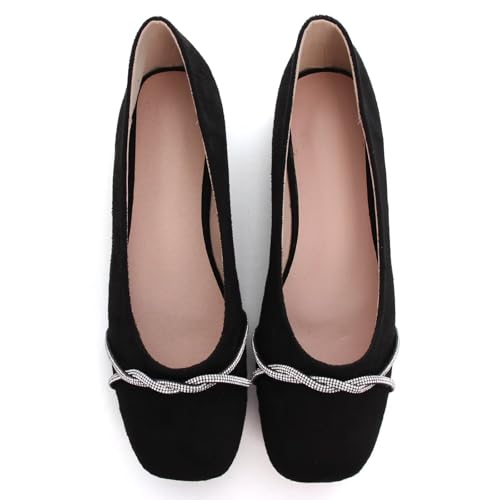 TN TANGNEST Womens Casual Flats Fashion Chain Square Toe Ballet Flats Rhinestone Flats Comfort Slip On Dress Shoes Black 44(10.5) 2