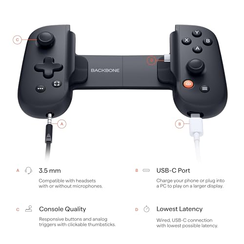 BACKBONE One Mobile Gaming Controller for Android and iPhone 15/16 Series (USB-C) - 2nd Gen - Turn Your Phone into a Gaming Console - Play Xbox, PlayStation, Call of Duty, Roblox, Fortnite & More