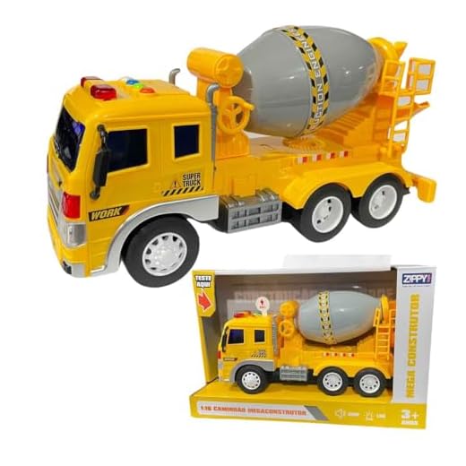 Caminhão A Fricção Com Luz e Som Mega Constructor - Carrinho Linha Construção (Betoneira)