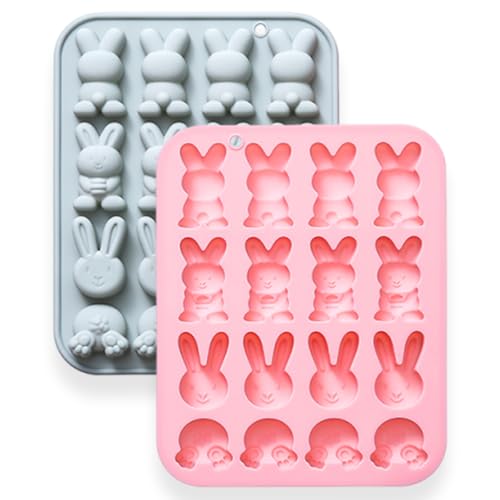 Bunny Silicone Chocolate Molds, 2 Pack 16-Cavity Easter Rabbit Fondant