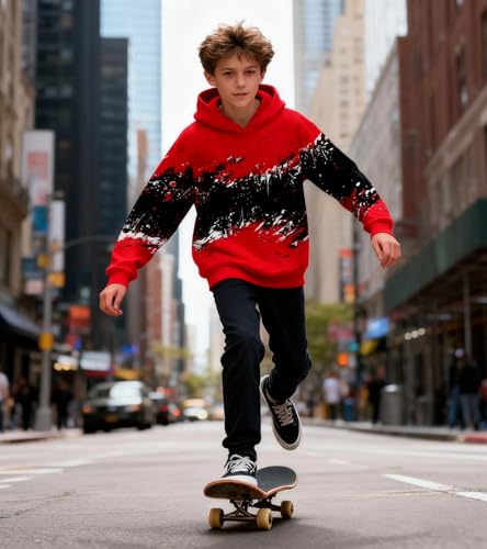 Image of Belovecol Boys Hoodies 3D Printed Hooded Sweatshirts with Pocket for 6-16Y | Pullover Hooded Style Pattern All-over Printed Long Sleeve Non-Fleece Soft Lightweight Tops for Kids