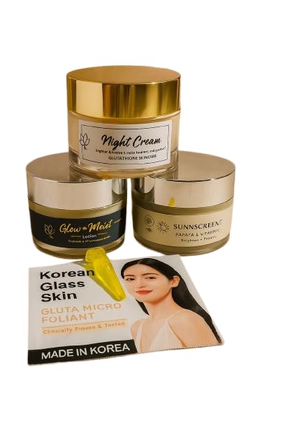 Image of Celibrity Korean glass treatment kit | Skincare Night Cream Lotion Sunscreen and Micro Foliant | Skin Whitening , Glowing , Brightening, Fairness, Radiance & Glow, Pigmentation kit