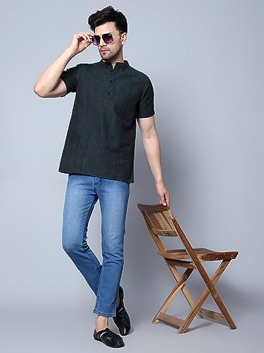 Image of LATEST CHIKAN Men's Cotton Regular Casual Strped Short Kurta Half Sleeves - (SK-LJ.DS.AS)