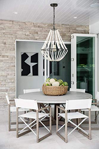 Jeenkae Rustic Farmhouse Wood Bead Chandelier Distressed Off-White Dining Room Chandeliers, 16.5-In #TOP5