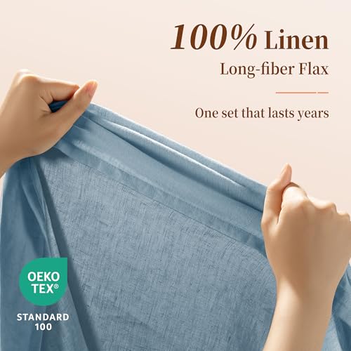 Image of 100% Pure Linen Sheet Set for Hot Sleepers, Breathable Natural Linen Sheets 4pcs, Bedding Set Deep Pocket Up to 16 inch Moisture-Wicking, Softens with Every Wash (Dusty Blue Queen)