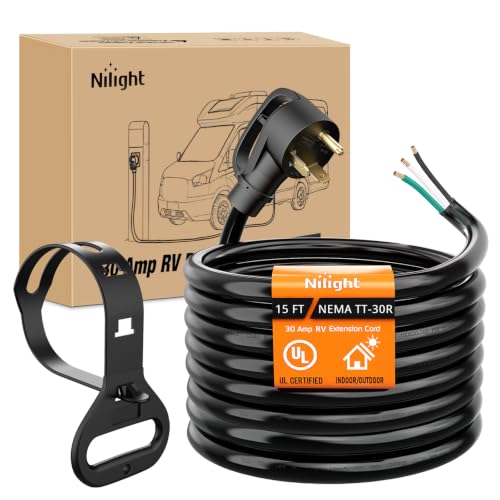Image of Nilight 30 Amp 15FT RV Replacement Power Cord 3-Prong Extension Cable