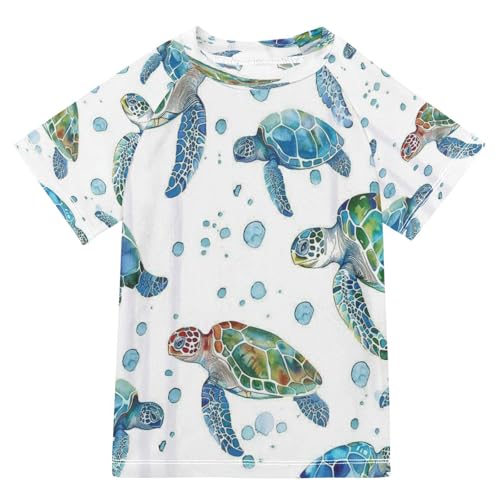 Toddler Boy Rash Guard Short Sleeve Swim Shirt Sea Turtle Print Rashguard 9-10T Beach Shirts Quick Dry,7