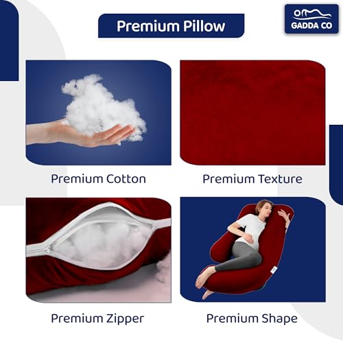 Image of GADDA CO Pregnancy Pillows for Sleeping J-Shape Full Body Pillow and Maternity Support - for Back, HIPS, Legs, Belly for Pregnant Women with Removable Washable Velvet Cover (Maroon)
