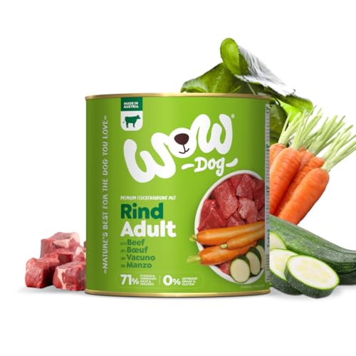 WOW Dog Hunde-Nassfutter mit Rind | Enthält Vitamine und Mineralien, ohne Getreide und Zucker | 800 g / 12er Pack
