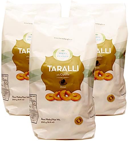 Terre Di Puglia, Taralli Onion Snack (Pack of 3), Imported from Italy, 8.8 oz (each)