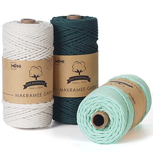 Makramee Garn 3mm x 300m Baumwollgarn Kordel 3er Set,DIY Makramee...