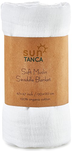 Image of White Muslin Baby Swaddle Blanket – 100% Organic Cotton Perfect for Swaddling and Nursering – Breathable Soft Cover and Wrap and Crib Muslin Blanket – Best Receiving for Kids - Newborn Boy Girl