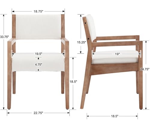 Image of RIVOVA Modern Upholstered Dining Chairs with Arms Set of 6, Linen Accent Chairs Natural Finish Wood Legs, 19.5'' Wide Armchairs for Living Room Kitchen Bedroom, Beige