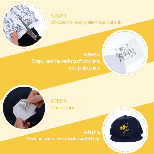 Image of Oruola 122pcs Embroidery Patterns Water Soluble,Water Soluble Embroidery Patterns, with Various Plant Flower Pattern,DIY Water-Soluble Kit,for Decoration on Hats, Scarves, Clothes and Other Fabrics