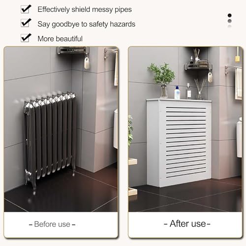 Cubierta para radiador de madera blanca y mueble de suelo con estante Nizer 3