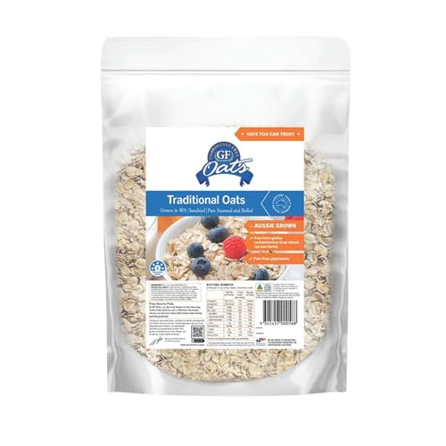 GF Oats Traditional Aussie Rolled Oats | Nil Gluten Contamination | 1kg x 1 Pack | 25 Serves Per Pack | Vegan, Free from Wheat, Rye, Barley, GMO, Glyphosate