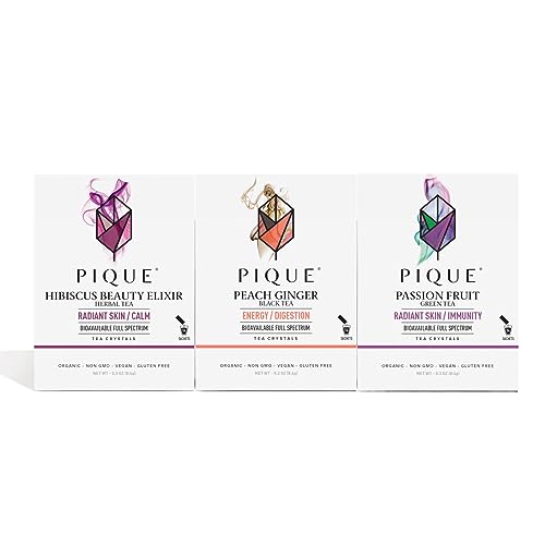 Pique Organic Fruit & Floral Tea Crystals Sampler - Beautify, Rejuvenate, Calm - 42 Single Serve Sticks (Pack of 3)