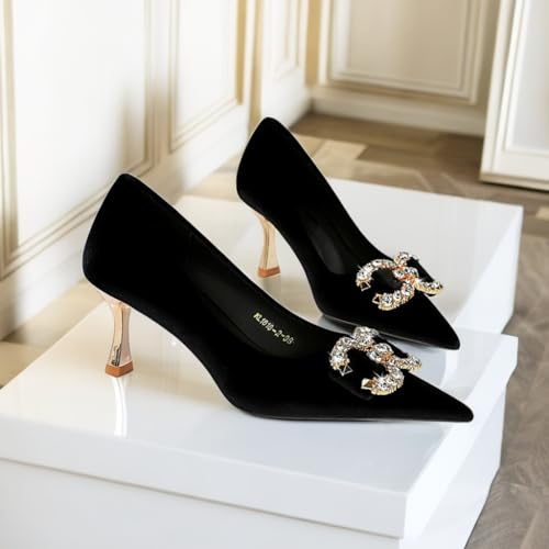 JOEupin Women's Buckle Mid Heel Pumps Closed Pointed Toe Heels 2.5 inch Stilettos Heels Pumps4