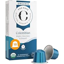 Cru Kafe Colombian USDA Organic Espresso Coffee Capsules 10 Pods Fairtrade Coffee Pods Compatible with Nespresso Original Line and Pixie Machines