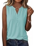 YUTILA Top Damen V-Ausschnitt Ärmellos Sommer Oberteile Casual Basic Einfarbig Tanktops Henley Shirt mit Knöpfen