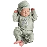 Personalized Newborn Baby Coming Home Outfit Custom Matching Super Soft Infant Long Sleeve Sleepwear with Embroidery Name Baby Sleeper Newborn Set for Girl and Boy Perfect (A) Blue