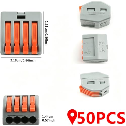 50 pièces Connecteurs à Levier 4 Ports, Bornier Électrique 0,2-4mm² pour Raccordement de Câbles, Accessoire d'Éclairage Domestique pour Éclairage LED et Circuits, Compact Sans Outil 450V 32A – vue 3