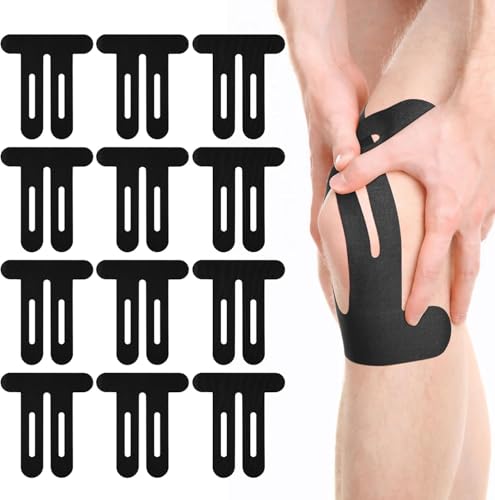 12 Pcs Bandes de Kinésiologie Prédécoupées pour Genou, Bandes de Sport Élastiques Imperméables, pour Genoux, Aux épaules, Aux Chevilles et Aux Poignets (Mélange de Couleurs - Noir)