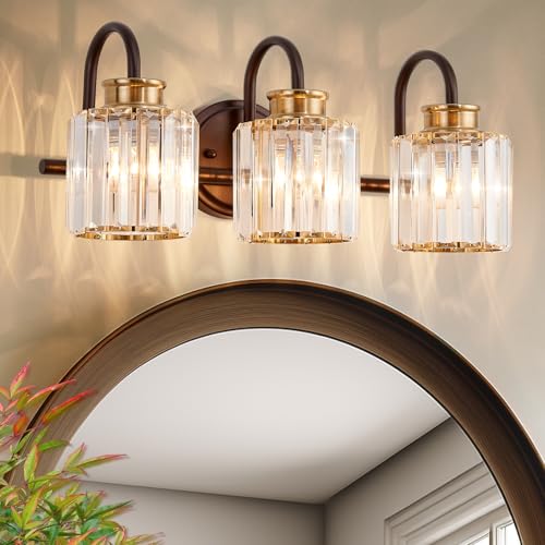 Image of ORB Bathroom Light Fixtures with K9 Crystal Lampshade Bathroom Lighting Over Mirror Vanity Lights for Living Room,Bedroom,Restroom,Hallway 3 Lights
