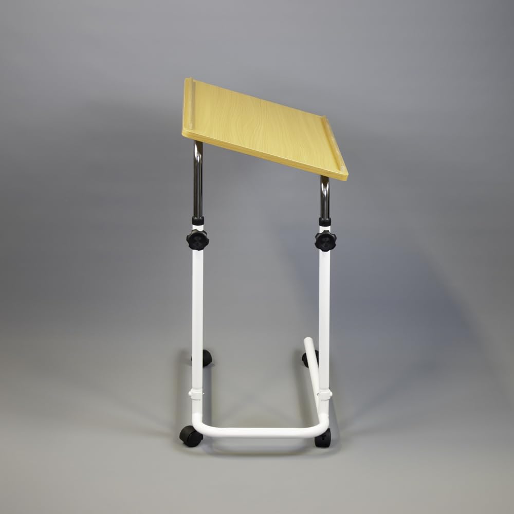 NRS Healthcare Mesa de sobrecama, inclinación y altura ajustable. Se suministra con ruedas giratorias o patas de diván deslizantes, efecto moderno de haya