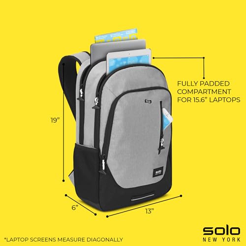 Solo New York Laptop Backpack for Women & Men -Carry On Bookbag for Travel & Work, Lightweight Bag, Side Mesh Pockets, Padded Straps, Fits 15.6" Computer - Region, Grey3