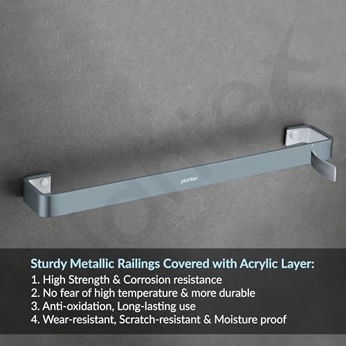 Image of Plantex Aluminium and Acrylic Towel Rod for Bathroom /Cloth Hanger for Wall /Towel Holder /Towel Bar /Bathroom Accessories (Grey and Milky White) 24 Inch
