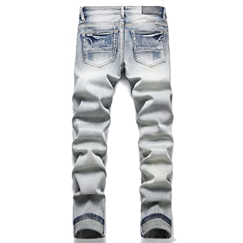 OIIIO Men's Patch Ripped Stretch Regular Fit Jean