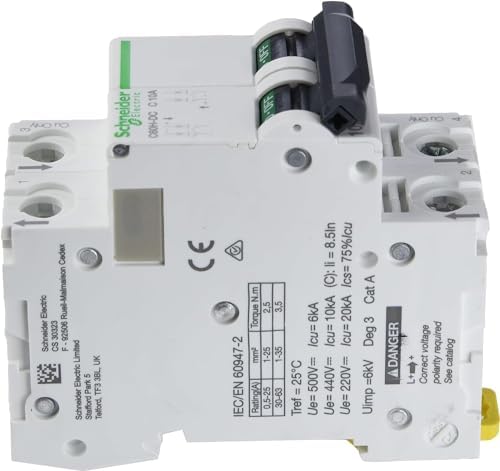 Miniatura 7 de Schneider Electric A9n61532 C60h Interruptor Automático Especial De Cc, 500v, 2p, 20a, Curva C, Blanco