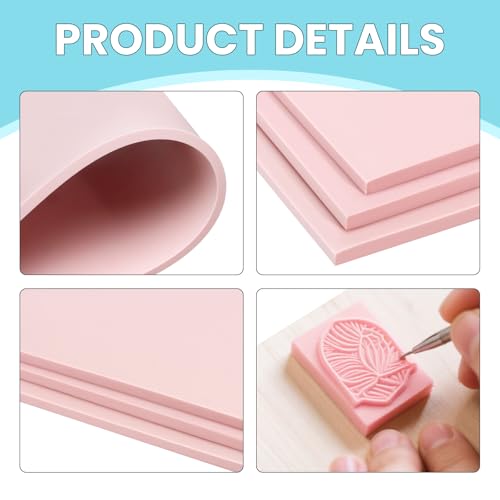 Image of 6 Pack 8 inchx10 inch Large Rubber Carving Blocks for Stamp Making, Printmaking & Block Printing, Soft Pink Carving Sheets for DIY Crafts, Art Projects, Craft Supplies for Beginners & Artists Professionals