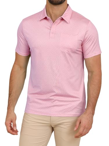 Image of Lexiart Mens Print Golf Polo Shirts Short Sleeve Moisture Wicking Quick Dry Performance Collared T-Shirt Pink