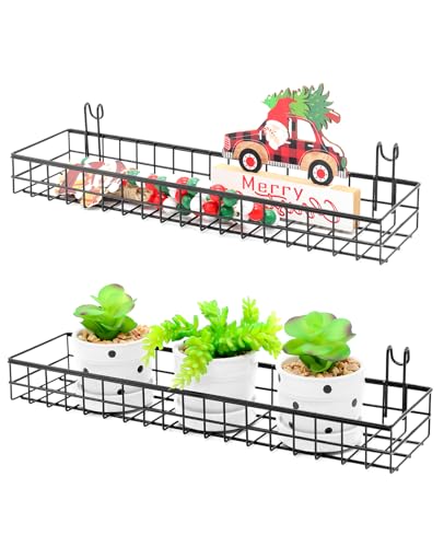 ANZOME 2 Stück Metall Wandkorb mit Haken, Schwarz Wandgitter für Wand Organisator, Multi-Funktion Hängen Gitterkorb für Wand-Display, Heim, Küche Aufbewahrungskorb, Wanddekoration