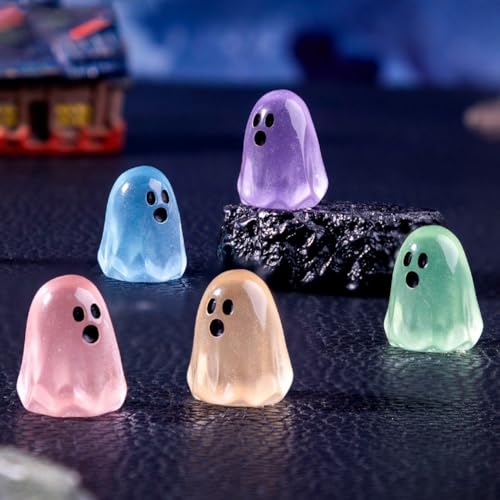 Haowul 50 Stück Leuchtende Halloween-mini-geisterfiguren Aus Kunstharz, Die Im Dunkeln Leuchten, Winzige Kleine Geisterstatuen, Miniaturfiguren Für Halloween, Basteln, Vasenfüller, Mikrolandschaft,